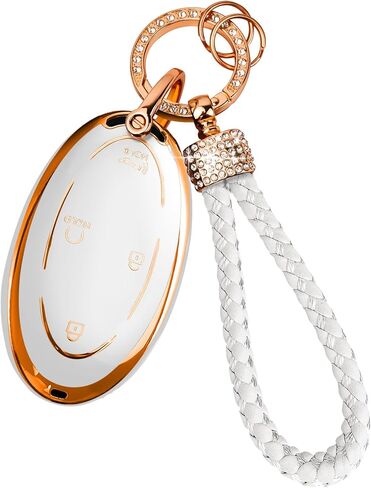 غطاء مفتاح من مادة TPU من Diamond Rope - حماية كاملة 360 درجة لعام 2022 2023 2024 2025 2026 Hyundai Elantra، Sonata، Ioniq 6، Santa Fe، Tucson، Kona (رمادي ذهبي، 5 أزرار) in Kuwait