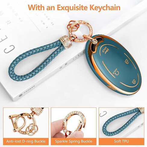 غطاء مفتاح من مادة TPU من Diamond Rope - حماية كاملة 360 درجة لعام 2022 2023 2024 2025 2026 Hyundai Elantra، Sonata، Ioniq 6، Santa Fe، Tucson، Kona (رمادي ذهبي، 5 أزرار) in Saudi Arabia