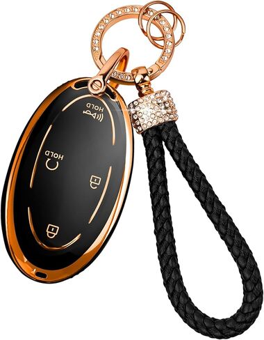 غطاء مفتاح من مادة TPU من Diamond Rope - حماية كاملة 360 درجة لعام 2022 2023 2024 2025 2026 Hyundai Elantra، Sonata، Ioniq 6، Santa Fe، Tucson، Kona (رمادي ذهبي، 5 أزرار) in Saudi Arabia