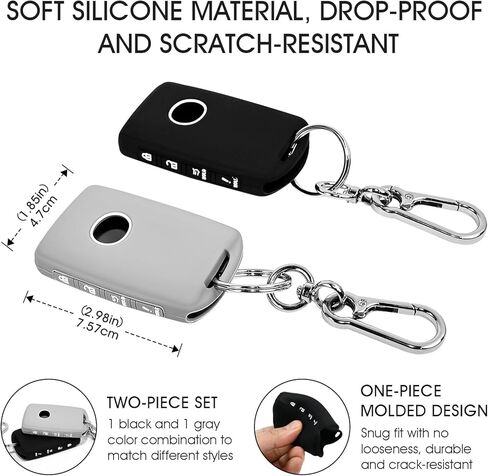 2 Pcs 4 Buttons Silicone Rubber Key Fob Cover with Keychain Compatible for 2025 2024-2019 Mazda CX-5 CX-30 CX-50 CX70 CX90 3 6 CX-9 MX-5 Miata (Black+Grey) in Saudi Arabia
