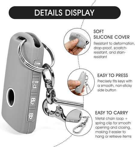2 Pcs 4 Buttons Silicone Rubber Key Fob Cover with Keychain Compatible for 2025 2024-2019 Mazda CX-5 CX-30 CX-50 CX70 CX90 3 6 CX-9 MX-5 Miata (Black+Grey) in Saudi Arabia