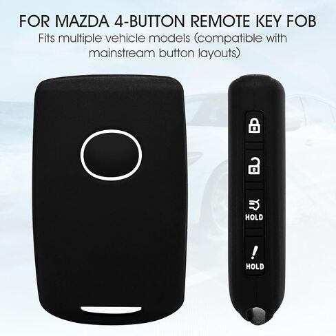 2 Pcs 4 Buttons Silicone Rubber Key Fob Cover with Keychain Compatible for 2025 2024-2019 Mazda CX-5 CX-30 CX-50 CX70 CX90 3 6 CX-9 MX-5 Miata (Black+Grey) in Saudi Arabia