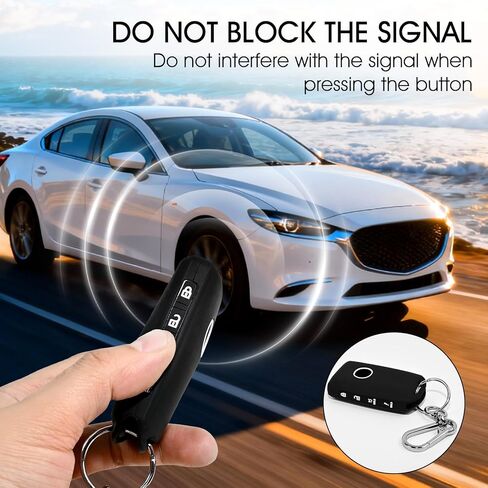 2 Pcs 4 Buttons Silicone Rubber Key Fob Cover with Keychain Compatible for 2025 2024-2019 Mazda CX-5 CX-30 CX-50 CX70 CX90 3 6 CX-9 MX-5 Miata (Black+Grey) in Saudi Arabia