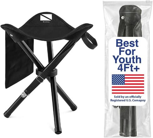Foldable Camping Stool | Hunting Stool w/Mesh Pocket | Stable Tripod Chair | Portable Tripod Stool | 2-Layered 600D Fishing Stool | Light Tripod Seat | 3 Legged Stool w/Steel Legs (Orange) in Saudi Arabia