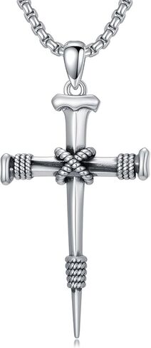 مسمار الصليب قلادة للرجال 925 الفضة الاسترليني ثلاثة مسمار الصليب قلادة روز الصليب قلادة القوطية المسيحية مجوهرات للنساء الرجال in Saudi Arabia