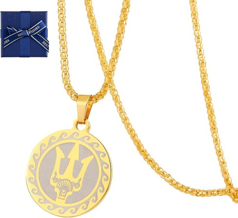 Quelay Percy Jackson Necklace Golden Poseidon Trident Pendant, 24'' Etched in Metal Greek Mythology Amulet Jewelry Percy Jackson Merch Stuff Greek National Day Birthday Party Favor Gifts for Boys Men in Saudi Arabia