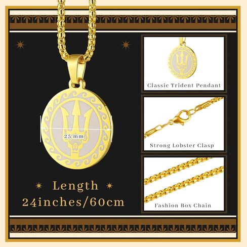 Quelay Percy Jackson Necklace Golden Poseidon Trident Pendant, 24'' Etched in Metal Greek Mythology Amulet Jewelry Percy Jackson Merch Stuff Greek National Day Birthday Party Favor Gifts for Boys Men in Saudi Arabia