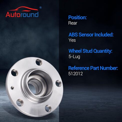 Autoround 512012 Rear Wheel Bearing and Hub Assembly Compatible with Audi TT 2000-2006, Volkswagen Jetta 1999-2005, Beetle 1998-2010, Golf 1998-2005, Golf City 2007-2009, 5 Lug w/ABS, Set of 2 in Saudi Arabia