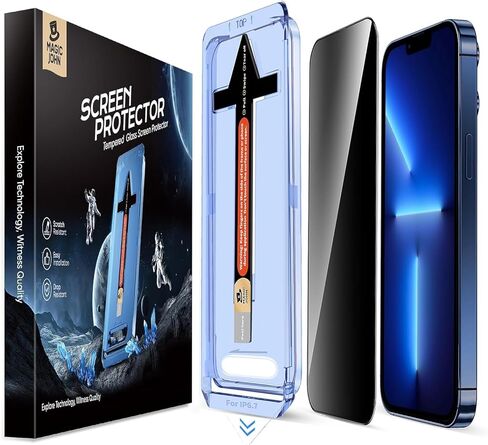 MAGIC JOHN 2 Pack for iPhone 13 Pro Max/iPhone 14 Plus 6.7 inch Privacy Glass Screen Protector, Auto Dust-Elimination Installation, Bubble Free, Easy Installation in Kuwait