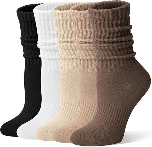 5 أزواج من الجوارب المترهلة للنساء، جوارب Scrunch Slouch Crew القطنية الناعمة ذات الرقبة الطويلة غير الرسمية in Saudi Arabia