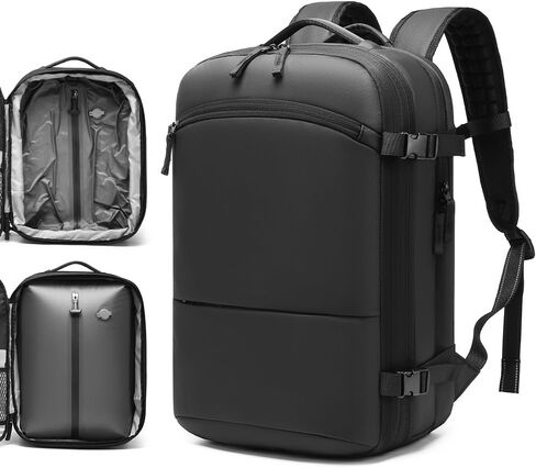 حقيبة ظهر للسفر بختم فراغ، 35 لتر قابلة للتوسيع، ضغط الهواء، مقاومة للماء، قابلة للحمل، حقيبة ظهر للكمبيوتر المحمول للأعمال مقاس 17 بوصة للنساء والرجال، أسود in Kuwait