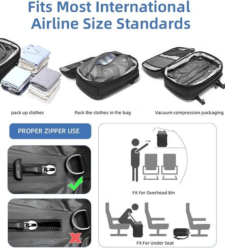 حقيبة ظهر للسفر بختم فراغ، 35 لتر قابلة للتوسيع، ضغط الهواء، مقاومة للماء، قابلة للحمل، حقيبة ظهر للكمبيوتر المحمول للأعمال مقاس 17 بوصة للنساء والرجال، أسود in Kuwait