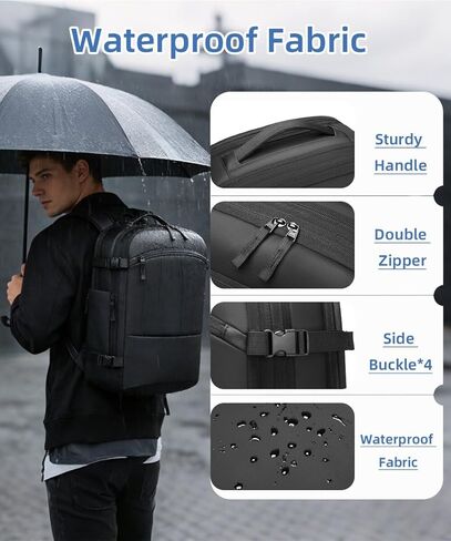 حقيبة ظهر للسفر بختم فراغ، 35 لتر قابلة للتوسيع، ضغط الهواء، مقاومة للماء، قابلة للحمل، حقيبة ظهر للكمبيوتر المحمول للأعمال مقاس 17 بوصة للنساء والرجال، أسود in Kuwait