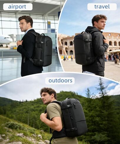 حقيبة ظهر للسفر بختم فراغ، 35 لتر قابلة للتوسيع، ضغط الهواء، مقاومة للماء، قابلة للحمل، حقيبة ظهر للكمبيوتر المحمول للأعمال مقاس 17 بوصة للنساء والرجال، أسود in Kuwait