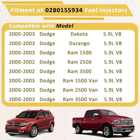 53031740AA 5.9L حاقن الوقود، متوافق مع/دودج/رام 1500 2500 3500 بيك اب 5.9 فان 2000-2003 |1 ثقوب| |مجموعة من 8| |OE#0280155934| in Saudi Arabia