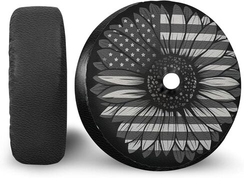 18 Inch Black and White American Flag Sunflower Leather Spare Tire Cover with Backup Camera Hole Universal Wheel Protector for Wrangler Jl SUV Rv Trailer Camper Truck in Saudi Arabia
