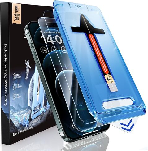 MAGIC JOHN 2 Pack for iPhone 12 Pro Max 6.7 inch Tempered Glass Screen Protector, Auto Dust-Elimination Installation, Bubble Free, HD Clear, Easy Installation in Kuwait