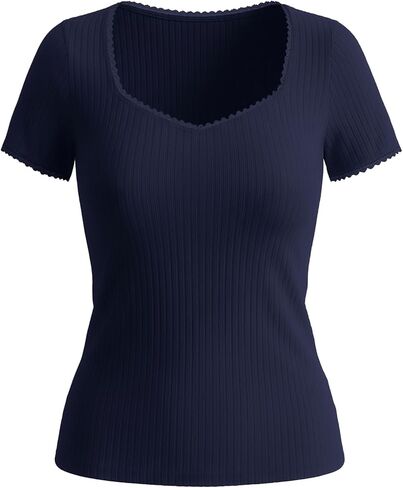 Belle Poque Women's Short Sleeve Square Neck Tops Slim Fit Ribbed Knit Basic Tee Tops Spring Summer Casual 2026 in Saudi Arabia