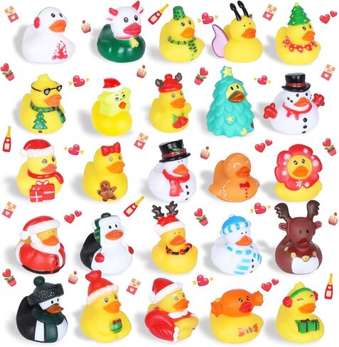 24 قطعة من البط المطاطي لعيد الميلاد بكميات كبيرة، البط المطاطي للبط الجيب، البط الجيب مع 24 بطاقة + 24 حبلًا قطنيًا للبط، وزخارف البط لشجرة عيد الميلاد in Kuwait