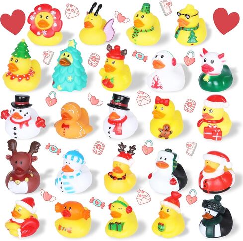 24Pcs Christmas Rubber Ducks in Bulk,Rubber Ducks for Jeeper Ducking,Jeeper Ducks with 24 Cards Tags+24 Cotton Ropes for Ducking,Ducks Ornaments for Christmas Tree in Saudi Arabia