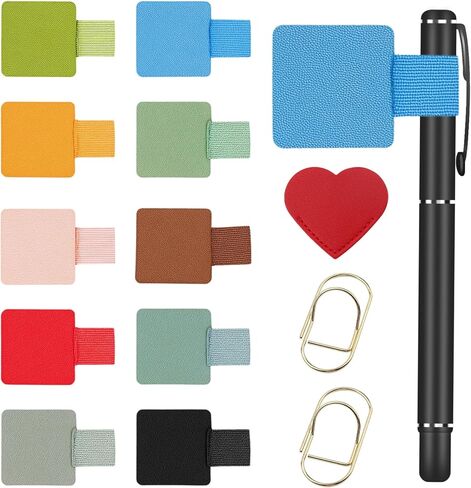 Pen Loop Holder Combo Kit for Notebook - 10 Colors Self-Adhesive Stick on Pen Holder with Extra 2 Pens Clips & 1 Leather Bookmarks, Self-Adhesive Pens Loop Holders for Notebooks, Planners Tablets in Kuwait