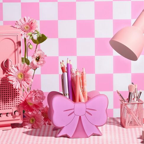 2 Pcs Pink Bows Pen Holder Cute Bow Pencil Holder for Desk Pink Coquette Bow Acrylic Pen Holders Pi-nk Desk Pencil Holders Makeup Brush Hold-ers for Room Bedroom Dorm Office Tabletop Decor in Kuwait