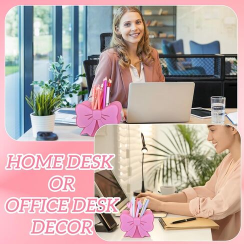 2 Pcs Pink Bows Pen Holder Cute Bow Pencil Holder for Desk Pink Coquette Bow Acrylic Pen Holders Pi-nk Desk Pencil Holders Makeup Brush Hold-ers for Room Bedroom Dorm Office Tabletop Decor in Kuwait