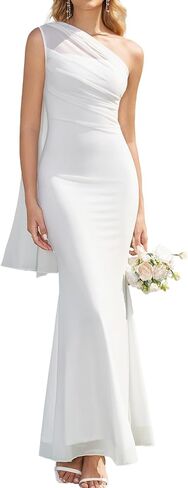 HTZMO Womens One Shoulder Formal Wedding Guest Maxi Dress Summer Bodycon Ruched Elegant Cocktail Party Long Dresses in Saudi Arabia
