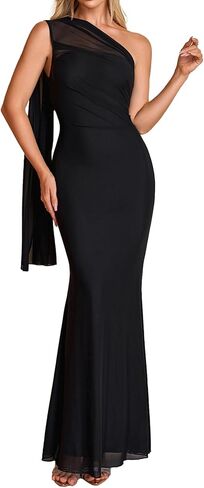 HTZMO Womens One Shoulder Formal Wedding Guest Maxi Dress Summer Bodycon Ruched Elegant Cocktail Party Long Dresses in Saudi Arabia