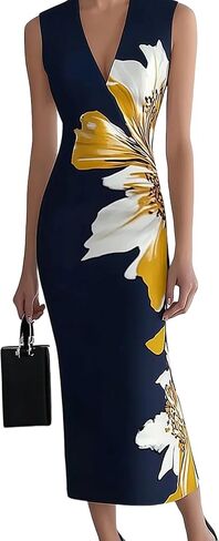 HVT Women's Dress Wedding Guest Party Dresses Floral Print Halter Neck Maxi Dress Sleeveless Bodycon Long Dresses in Saudi Arabia