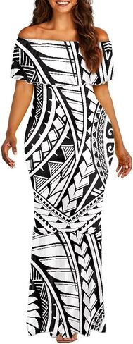 Polynesian Dresses for Women Off Shoulder Maxi Dress Puletasi Samoan Dresses S-7XL in Kuwait