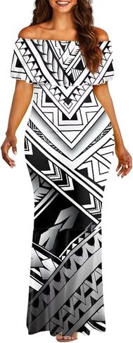 Polynesian Dresses for Women Off Shoulder Maxi Dress Puletasi Samoan Dresses S-7XL in Kuwait