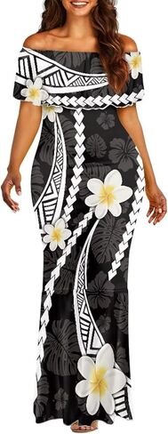 Polynesian Dresses for Women Off Shoulder Maxi Dress Puletasi Samoan Dresses S-7XL in Kuwait