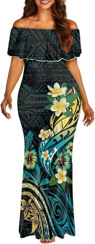 Polynesian Dresses for Women Off Shoulder Maxi Dress Puletasi Samoan Dresses S-7XL in Kuwait