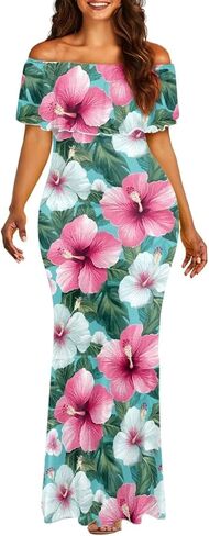Polynesian Dresses for Women Off Shoulder Maxi Dress Puletasi Samoan Dresses S-7XL in Kuwait