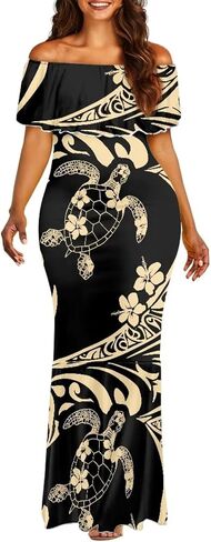 Polynesian Dresses for Women Off Shoulder Maxi Dress Puletasi Samoan Dresses S-7XL in Kuwait