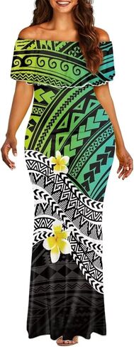 Polynesian Dresses for Women Off Shoulder Maxi Dress Puletasi Samoan Dresses S-7XL in Kuwait