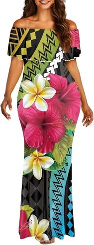 Polynesian Dresses for Women Off Shoulder Maxi Dress Puletasi Samoan Dresses S-7XL in Kuwait