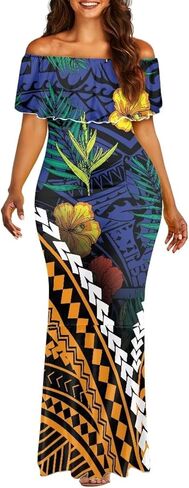Polynesian Dresses for Women Off Shoulder Maxi Dress Puletasi Samoan Dresses S-7XL in Kuwait