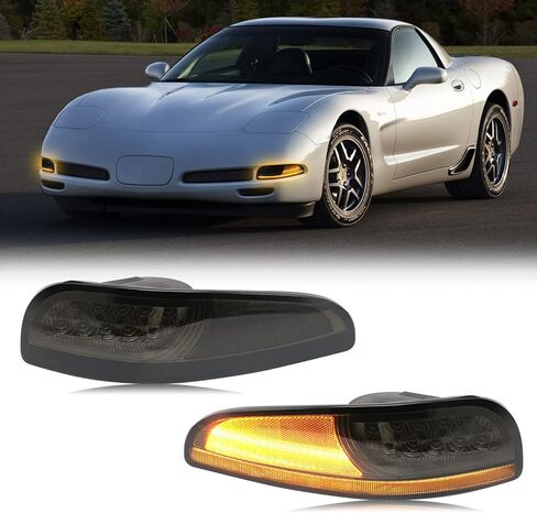 LED Front Corner Light Compatible with Corvette C5 1997-2004, Smoke Bumper Turn Signal Parking Lights Lamps Replacement 10301357, 10301356 in Kuwait