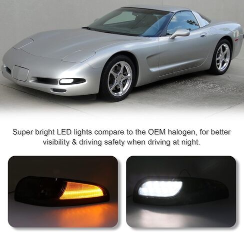 LED Front Corner Light Compatible with Corvette C5 1997-2004, Smoke Bumper Turn Signal Parking Lights Lamps Replacement 10301357, 10301356 in Kuwait