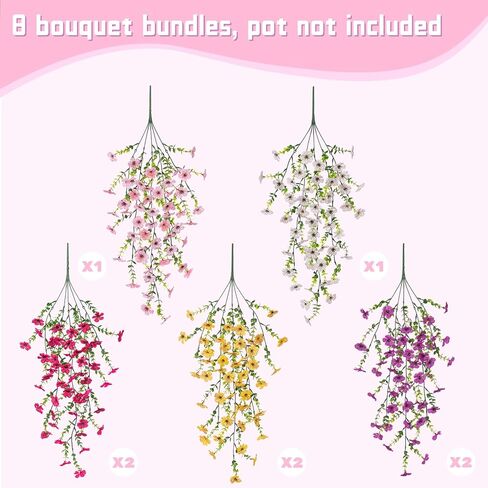 8PCS Artificial Hanging Fake Flowers for Outdoor Decoration Faux Silk Flowers Plants for Outdoor Outside Planter UV Resistant Daisy with Eucalyptus Leaves, Porch Front Door Patio Balcony Yard Décor in Saudi Arabia