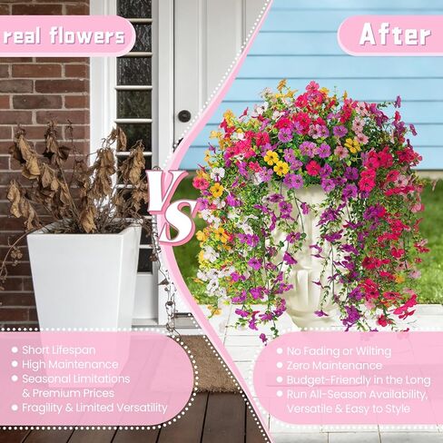 8PCS Artificial Hanging Fake Flowers for Outdoor Decoration Faux Silk Flowers Plants for Outdoor Outside Planter UV Resistant Daisy with Eucalyptus Leaves, Porch Front Door Patio Balcony Yard Décor in Saudi Arabia