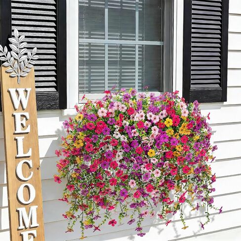 8PCS Artificial Hanging Fake Flowers for Outdoor Decoration Faux Silk Flowers Plants for Outdoor Outside Planter UV Resistant Daisy with Eucalyptus Leaves, Porch Front Door Patio Balcony Yard Décor in Saudi Arabia