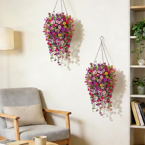 8PCS Artificial Hanging Fake Flowers for Outdoor Decoration Faux Silk Flowers Plants for Outdoor Outside Planter UV Resistant Daisy with Eucalyptus Leaves, Porch Front Door Patio Balcony Yard Décor in Saudi Arabia