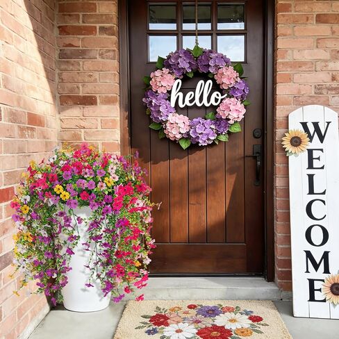 8PCS Artificial Hanging Fake Flowers for Outdoor Decoration Faux Silk Flowers Plants for Outdoor Outside Planter UV Resistant Daisy with Eucalyptus Leaves, Porch Front Door Patio Balcony Yard Décor in Saudi Arabia