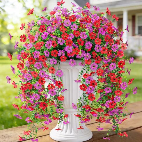 8PCS Artificial Hanging Fake Flowers for Outdoor Decoration Faux Silk Flowers Plants for Outdoor Outside Planter UV Resistant Daisy with Eucalyptus Leaves, Porch Front Door Patio Balcony Yard Décor in Saudi Arabia