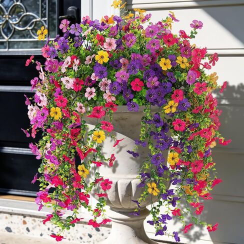 8PCS Artificial Hanging Fake Flowers for Outdoor Decoration Faux Silk Flowers Plants for Outdoor Outside Planter UV Resistant Daisy with Eucalyptus Leaves, Porch Front Door Patio Balcony Yard Décor in Saudi Arabia