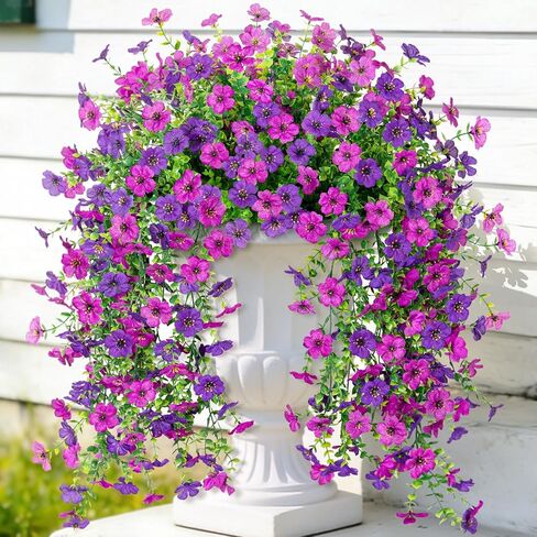 8PCS Artificial Hanging Fake Flowers for Outdoor Decoration Faux Silk Flowers Plants for Outdoor Outside Planter UV Resistant Daisy with Eucalyptus Leaves, Porch Front Door Patio Balcony Yard Décor in Saudi Arabia