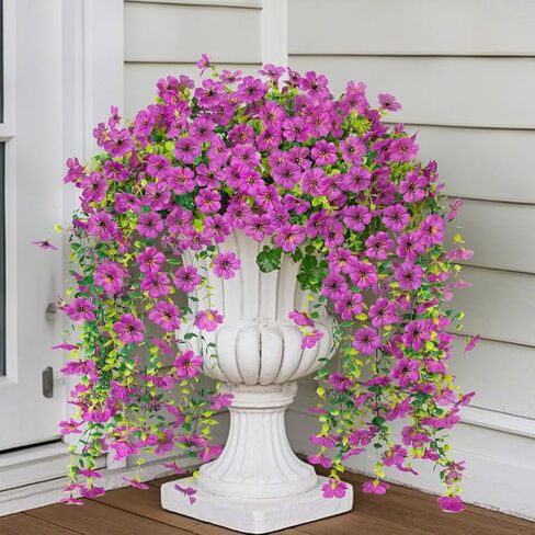 8PCS Artificial Hanging Fake Flowers for Outdoor Decoration Faux Silk Flowers Plants for Outdoor Outside Planter UV Resistant Daisy with Eucalyptus Leaves, Porch Front Door Patio Balcony Yard Décor in Saudi Arabia